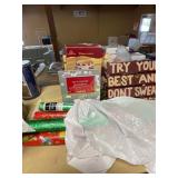 Holiday wrap paper, ceramic candle jar, misc Xmas