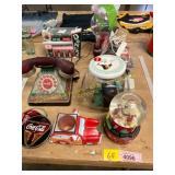 Coca Cola snow globe, gumball container, & more