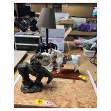 Antique Horse Lamp, Clock + Statue