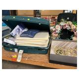 Suitcase w/ Steam Iron, Cushions, Etc