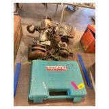 Makita drill, hoist, wooden pulley