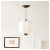 Milk Glass Ceiling Light - Antique Brass