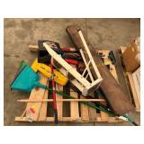Step stool, ice scrappers, brooms