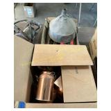 Box of files, funnel, tins