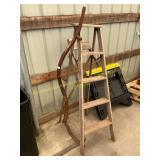 Wooden step Ladder, hand weed mower