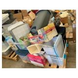 Plastic totes, trash cans, clothes