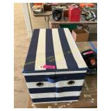 Blue and white storage bin