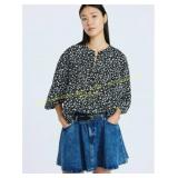 Time & Tru Cotton Lace Blouse with Sleeves, Scoop