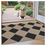 Checkered Jute Indoor Rug 2x3 Non-Slip Doormat