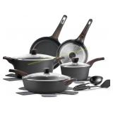 SENSARTE 14-Pc Non-Stick Cookware Set, Black