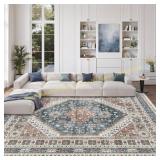 Zesthome 8x10 Area Rug, Non-Slip Navy/Red