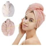 2 Pack Hair Towel Wrap, Microfibre Cap