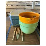 Cooler, flower pots, lathe tools