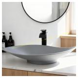 Oval Vessel Sink Gray with Pop-up Drain 26x13"