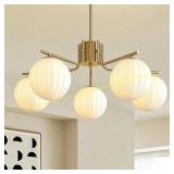 Gold Brass 5-Light Glass Globe Chandelier