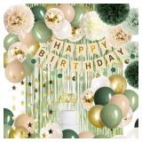 Sage Green Birthday Decorations Banner, tablecloth
