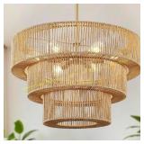 Boho Hand Woven Rattan Chandelier, 6-Lights