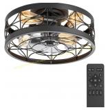Black Enclosed Ceiling Fan with Light, Remote