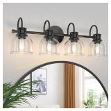 4 Lights Vanity Light, Matte Black