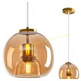 Amber Glass Pendant Light, Gold Globe (1)