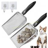 2Pcs Cat Litter Scoop Stainless Mesh with Hook