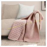 Mills Waffle Blush Quilted Cotton Throw Blanket