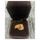 Size 9 Ladies 3 Ring Gold + Diamond Ring