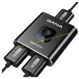 GANA HDMI Switch 4K60Hz 2 in 1 out, Black