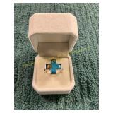 Size 10 Sterling Silver .925 Turquoise Cross