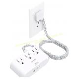 Flat Plug Power Strip 6 Ft, HANYCONY 3 Outlets