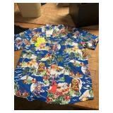 Mens L Short Sleeve Funny Santa Button Up