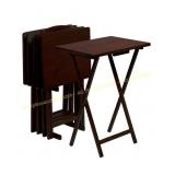 PJ Wood Folding TV Tray Tables with Rack 5pc
