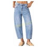 Vetinee Barrel Jeans Women Denim Pants