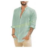 JEKAOYI Mens Casual Linen Shirts, Roll-Up