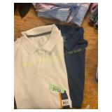 L white and blue polo shirts