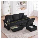 Complete? L-Shaped Sofa & Ottoman (Black)