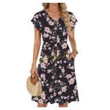Fantaslook Women V-Neck Ruffle Sleeve Dress
