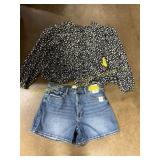 Long sleeve top Sz M & Sz 12 Jean shorts