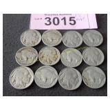 Twelve Buffalo nickels