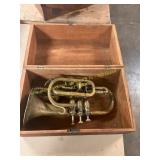 Wooden Box with Brass Trumpet