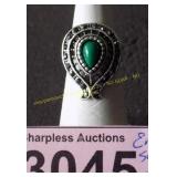 Simulated emerald and  sapphire ring  Size  5