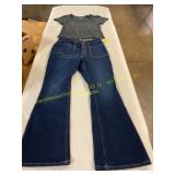 High rise flare jeans Sz 10 & fitted shirt Sz M