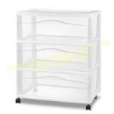 Sterilite Wide 3 Drawer Storage Cart, White