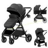 Accombe Baby Stroller 2-in-1 Bassinet Black