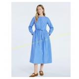 Free Assembly Pleated Cotton Midi Shirtdress L