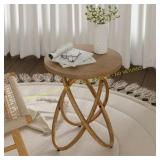 COZAYH Farmhouse Round Wood End Table, Walnut