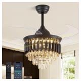36" Crystal Ceiling Fan with Light, Remote