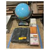 Globe, mini blinds, cd cases