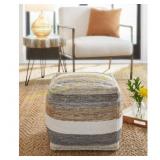 Josalind White/Brown Pouf 16x16x16 in