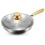 Titanium Hammered Wok with Lid, 10.23in